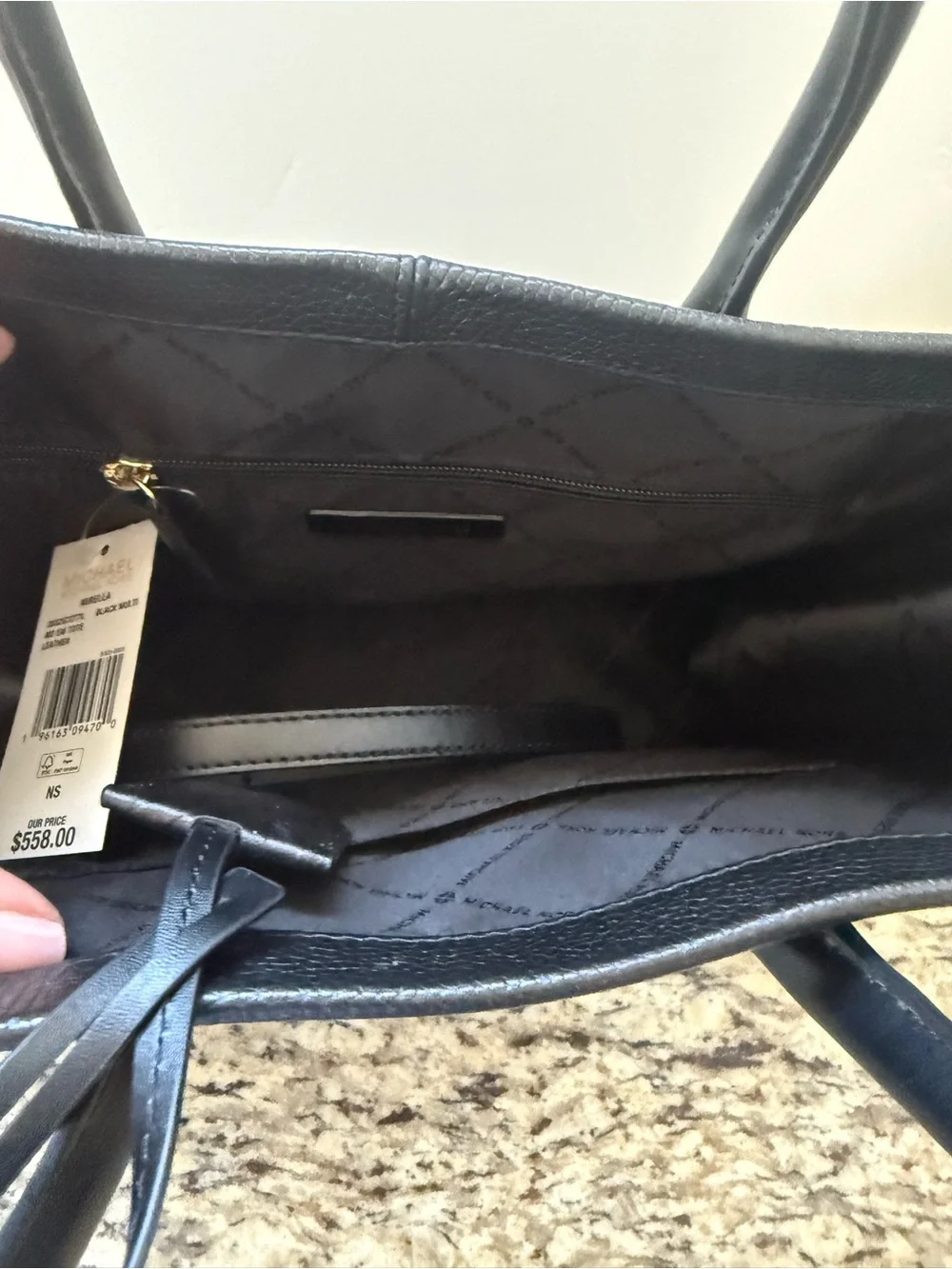 Michael Kors Black Leather Logo Tote - Picture 3 of 4